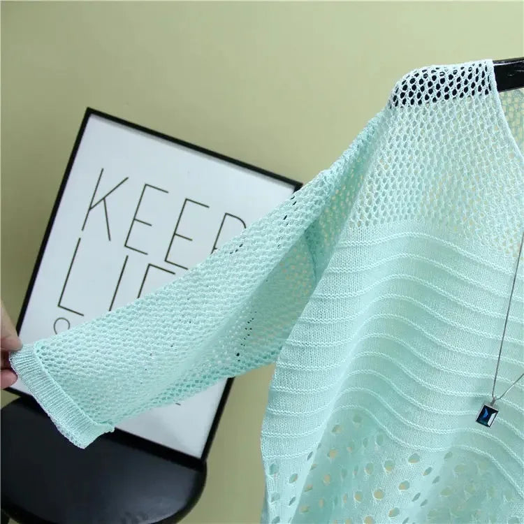Spring and Summer New Ice Silk Knitted Vest Top Hollow Out Thin Bottoming Sling Streetwear Womens Clothing Shirt