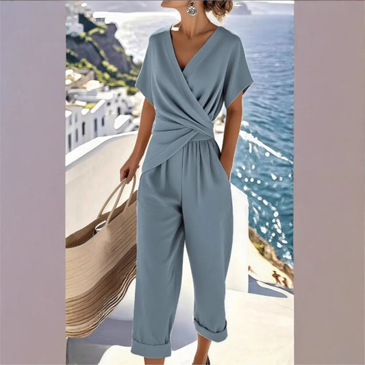 The V-Neck Pleated Trouser Set