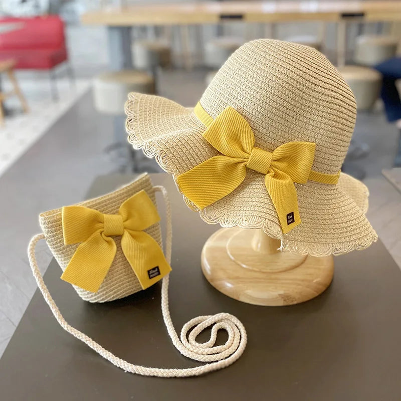 The Wide Brim Lace Straw Hat & Bag Set