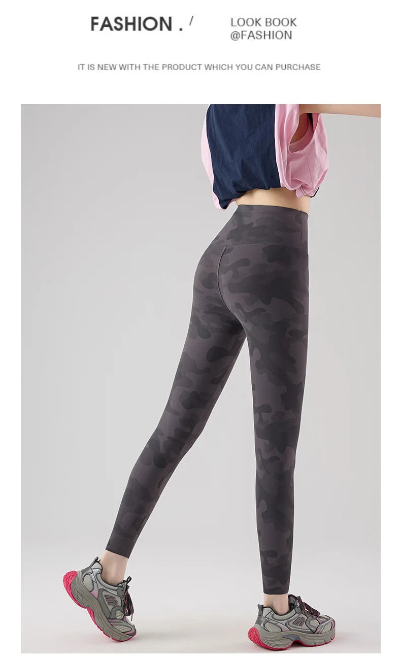 BIVIGAOS Spring Summer New Seamless Camouflage Sharkskin Leggings Women Fashion High Waist Casual Sports Tights Fitness Leggings