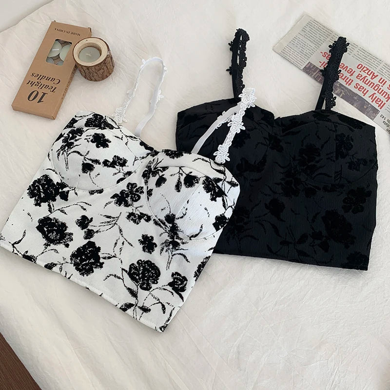 ITOOLIN Women Sweet Elastic Camis Underwear Padded Bra Spaghetti Cute Crop Tops Print Tank Tops For Women Summer 2024