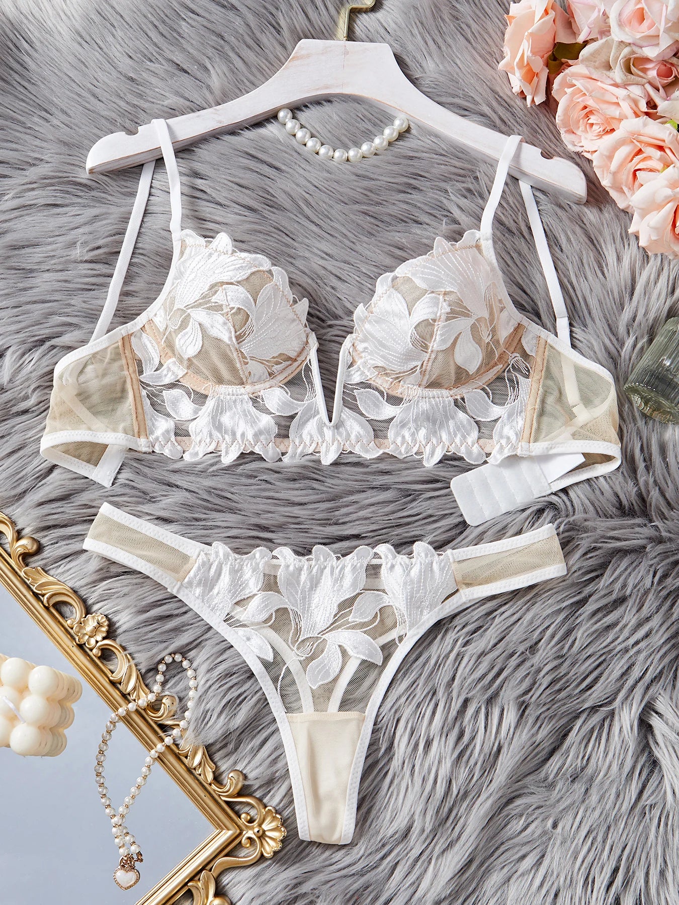 Floral Valentine Charming Brief Panty Underwear Sexy Nighty Fancy V Underwear Brief Set for Lady