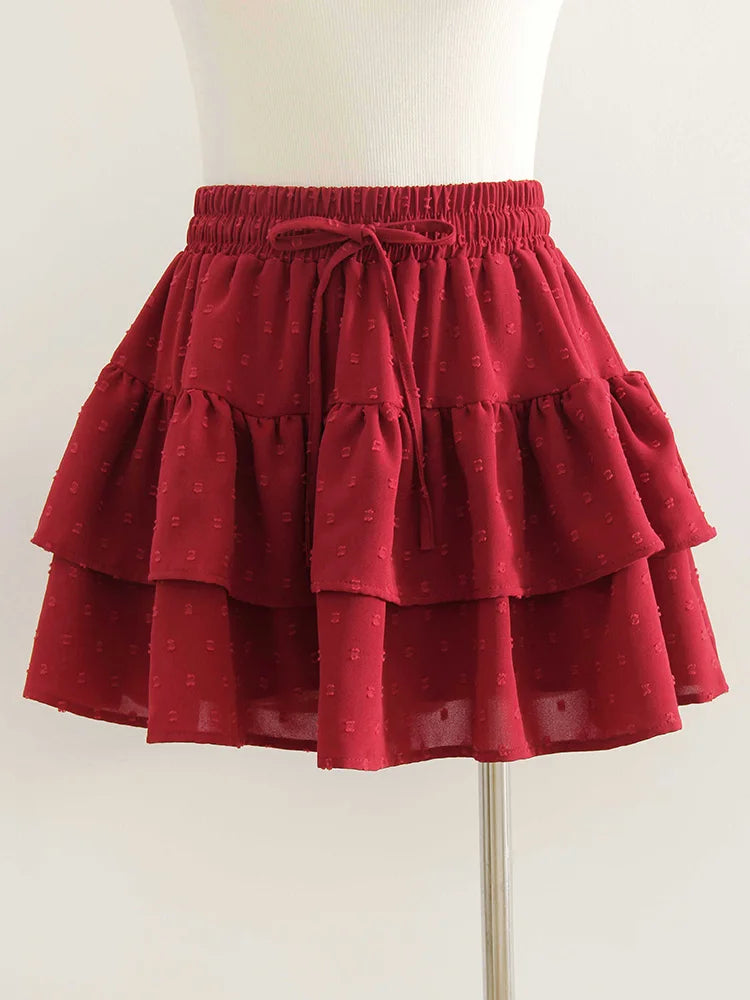 Streamgirl Women Mini Skirts With Shorts Under Summer Clothes Tie Up A Line Short White Pleated Ruffled Layered Skirt For Women