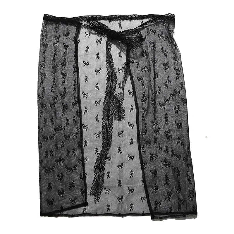 INS Blogger Lace Layered Gauze Skirt Y2k Streetwear Apron Wrap Skirt Lace Up Matching Pants Spicy Girl Stacked Y2k Wrap Skirt