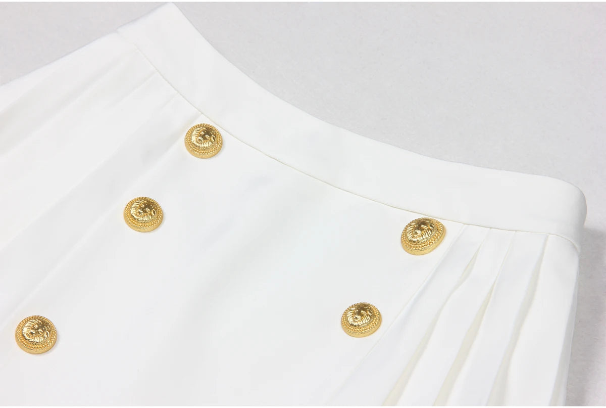 S-xl Black And White High-quality Fashionable Solid Color New Side Pleated Double Row Button Casual Commuting Women Short Skirt