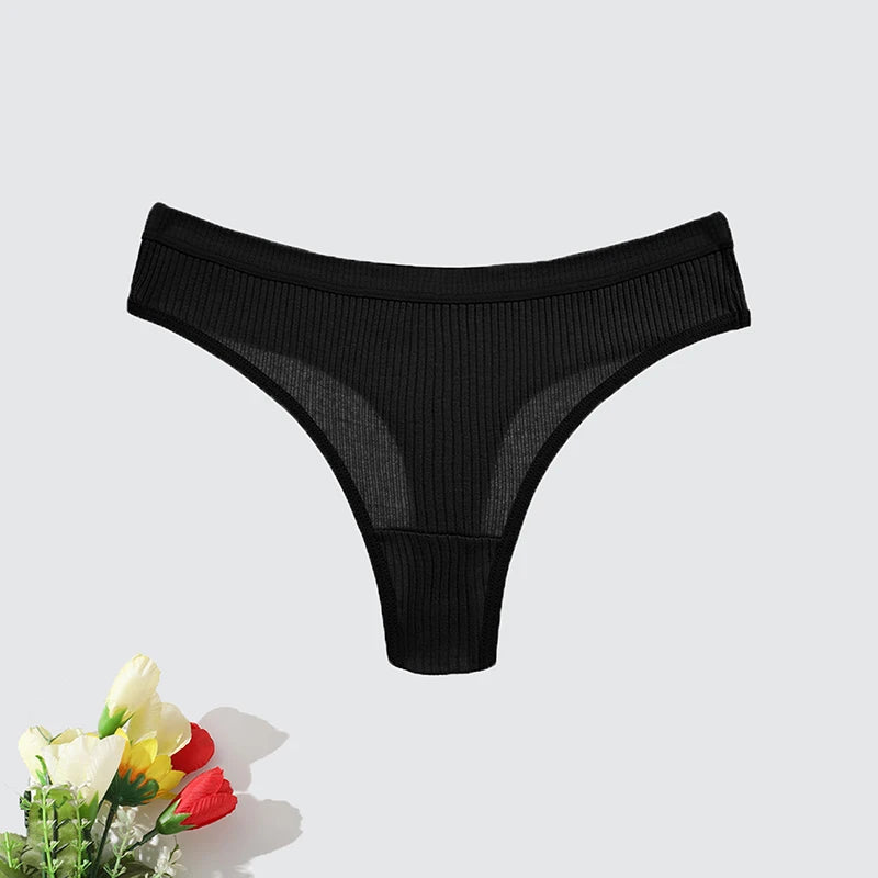 4Pcs Cotton Thongs Women Panties Low-Rise Thong Black Sexy Female Lingerie Casual Underwear Skin-Friendly Fit Women Tangas M-XXL