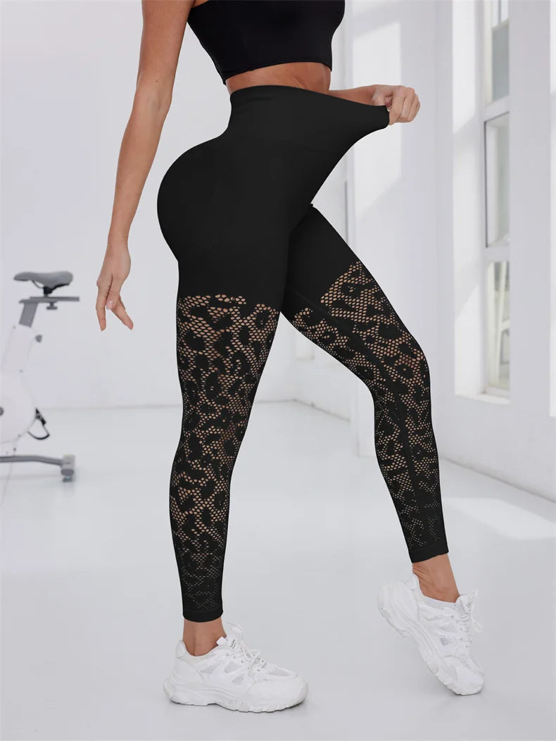 TRY TO BN Sports Leggings Mesh Women Seamless Yoga Pants Fitness Breathable Sweatpants High Waisted Leggings Workout Gym Clothes
