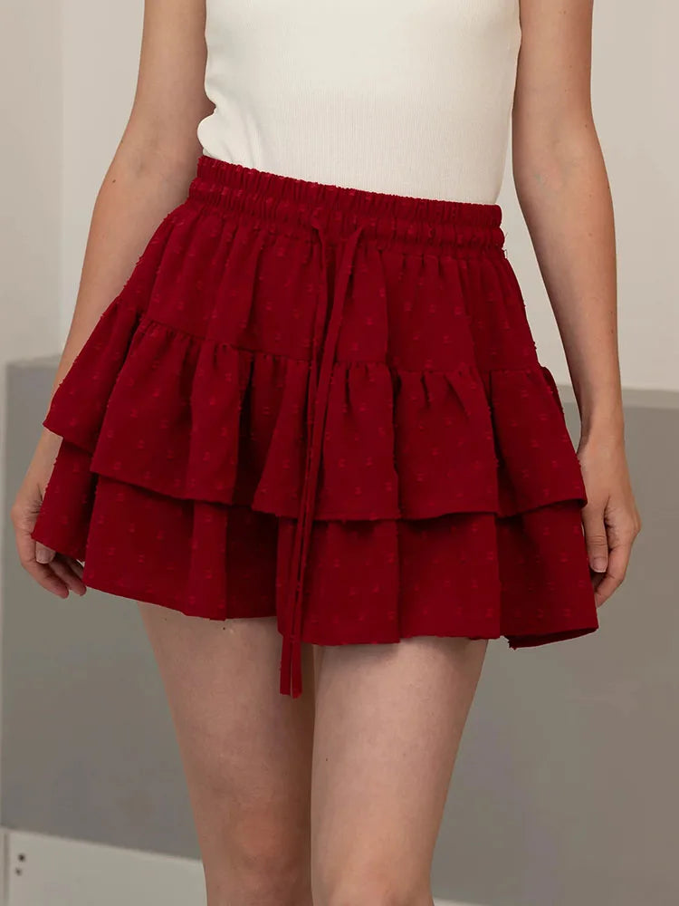 Streamgirl Women Mini Skirts With Shorts Under Summer Clothes Tie Up A Line Short White Pleated Ruffled Layered Skirt For Women