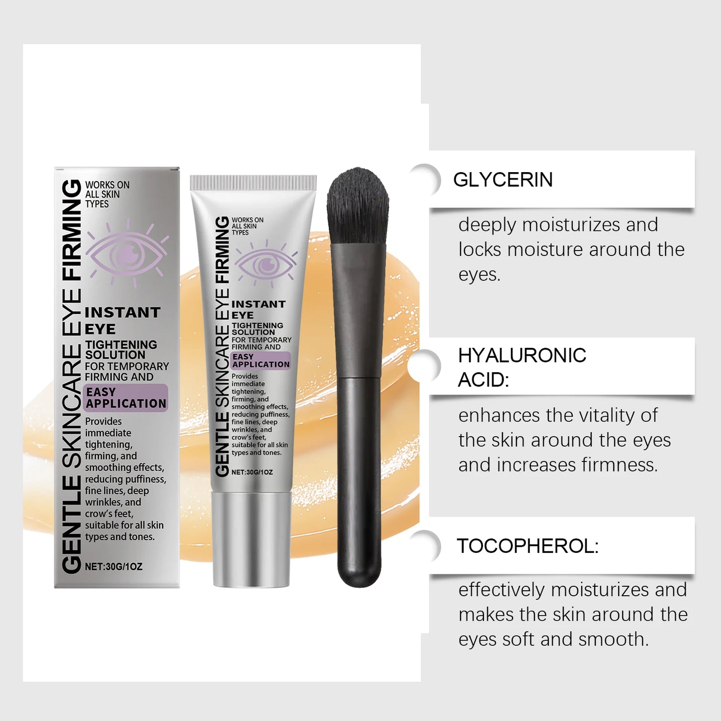 Instant Eye Care Cream With Brush Lasting Moisturizing Firming Smoothing Fine Lines Anti-Aging Eye Bag Removal Skin Care