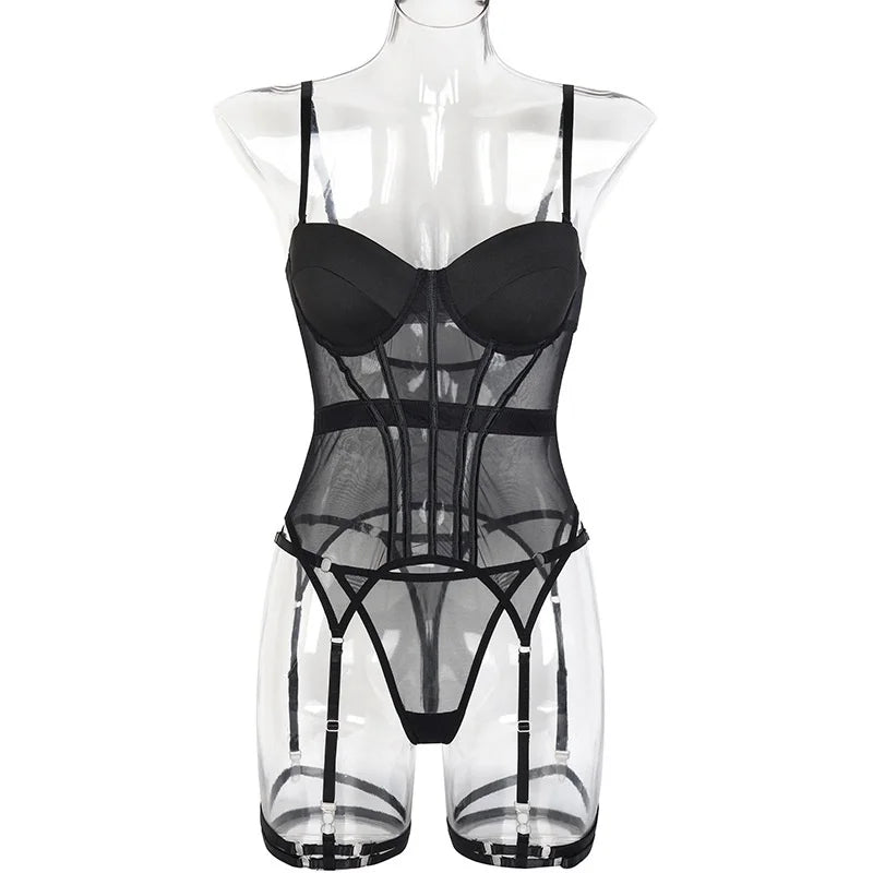 The 3-Piece Backless Garter Bodysuit Set