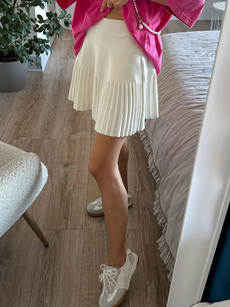 Black Mini Pleated Skirt Gray Women Elastic Waist Short Knitted Skirt For Autumn White A Line Knit Short School Skirt For Women