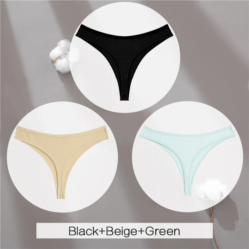 The 3-Pack Solid Color Cotton G-String