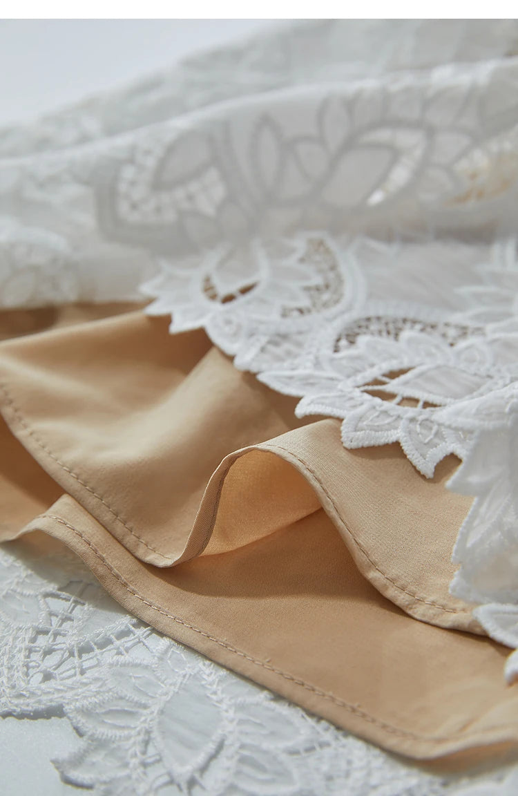 AMII Minimalist Beige Elegant Skirt Straight 2025 Summer Office Lady Romantic Flower Lace Embroidery Women Midi Skirts 12542169