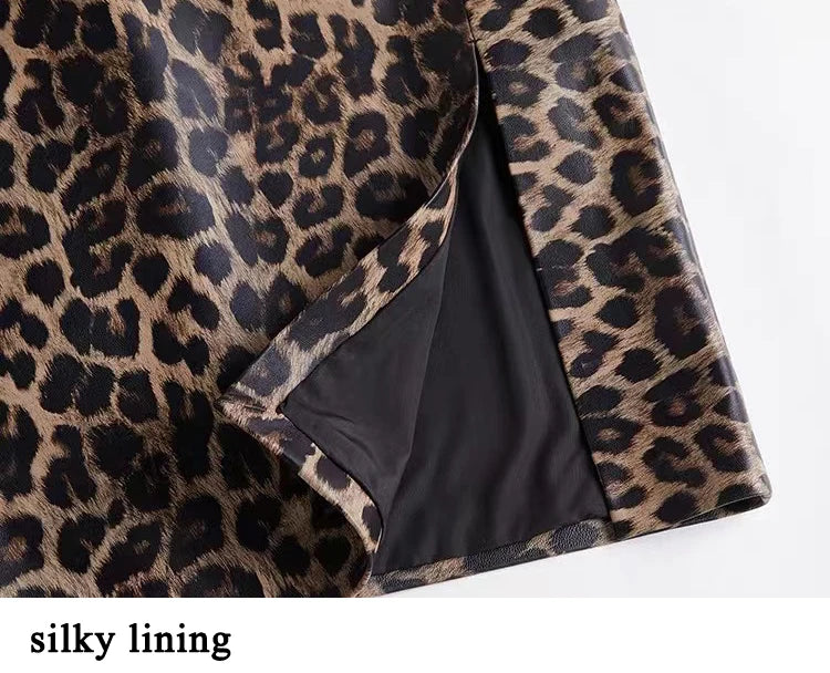 2025 New Spring Women Genuine Leather Skirt Feminino Slim Leopard Pattern Split  Wrapped Jupe Mujer Mid Length Striped Belt Saia