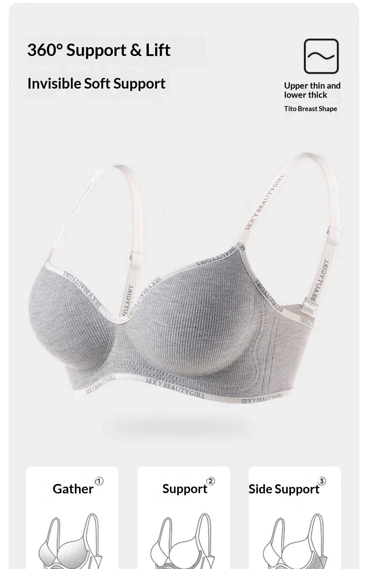 Women's Push-Up Bra for Enhanced Appearance Spring/Summer Wire-Free Soft Support Bra with Anti-Sagging Design Strapless Bra