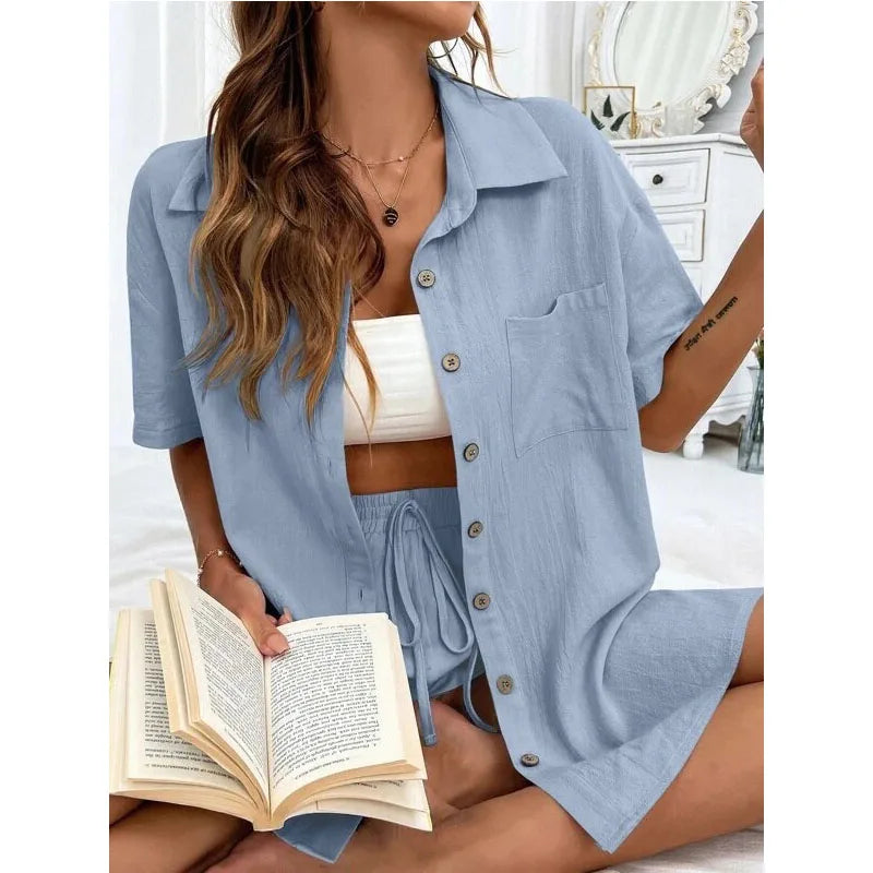 Solid Color Casual Loose Short Pants Sets For Women 2024 Elegant Summer Women's Two Pieces Suit Full Set Female Outfit Clothes