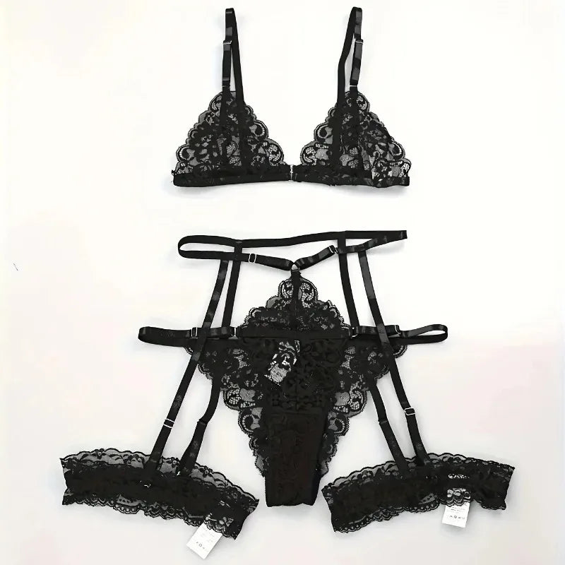 The 3-Piece Sheer Lace Sleepwear Set