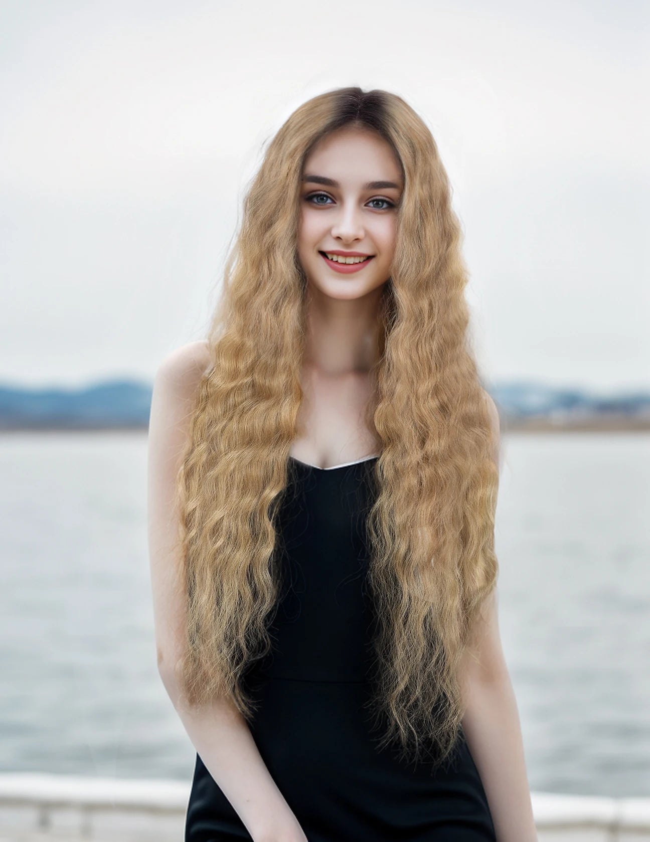 Synthetic Lace Front  Wig 30" Ombre Blonde Black Wig Baby Hair Wigs Long Wavy Hair Lace Wig For Women Lace Front Wig Cosplay Wig