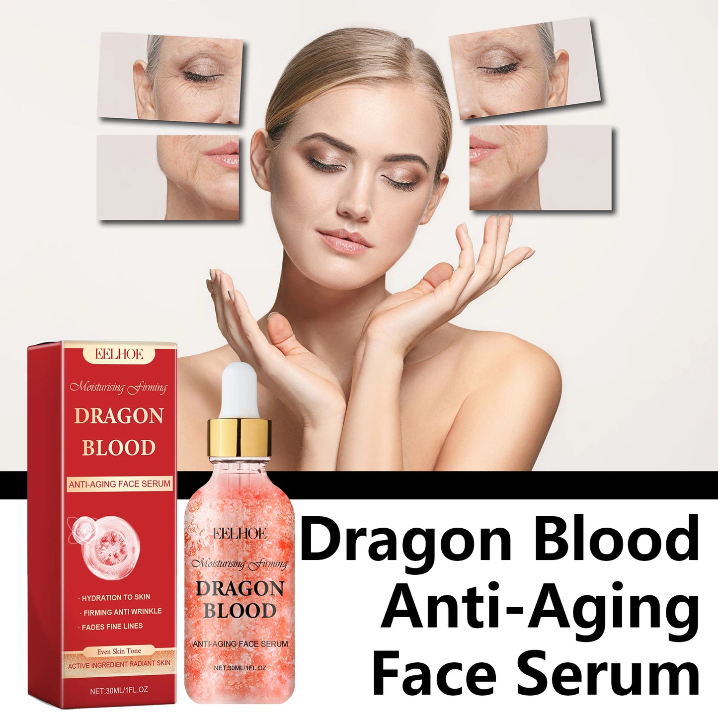 EELHOE Dragon Blood Serum Firm Skin Tightening Moisturizing Facial Rejuvenation Deep Hydration Face Care Anti-Wrinkle Serum 30ml