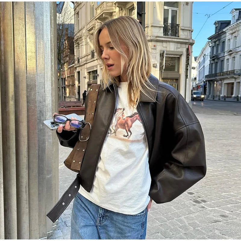 The Belted PU Bomber Jacket