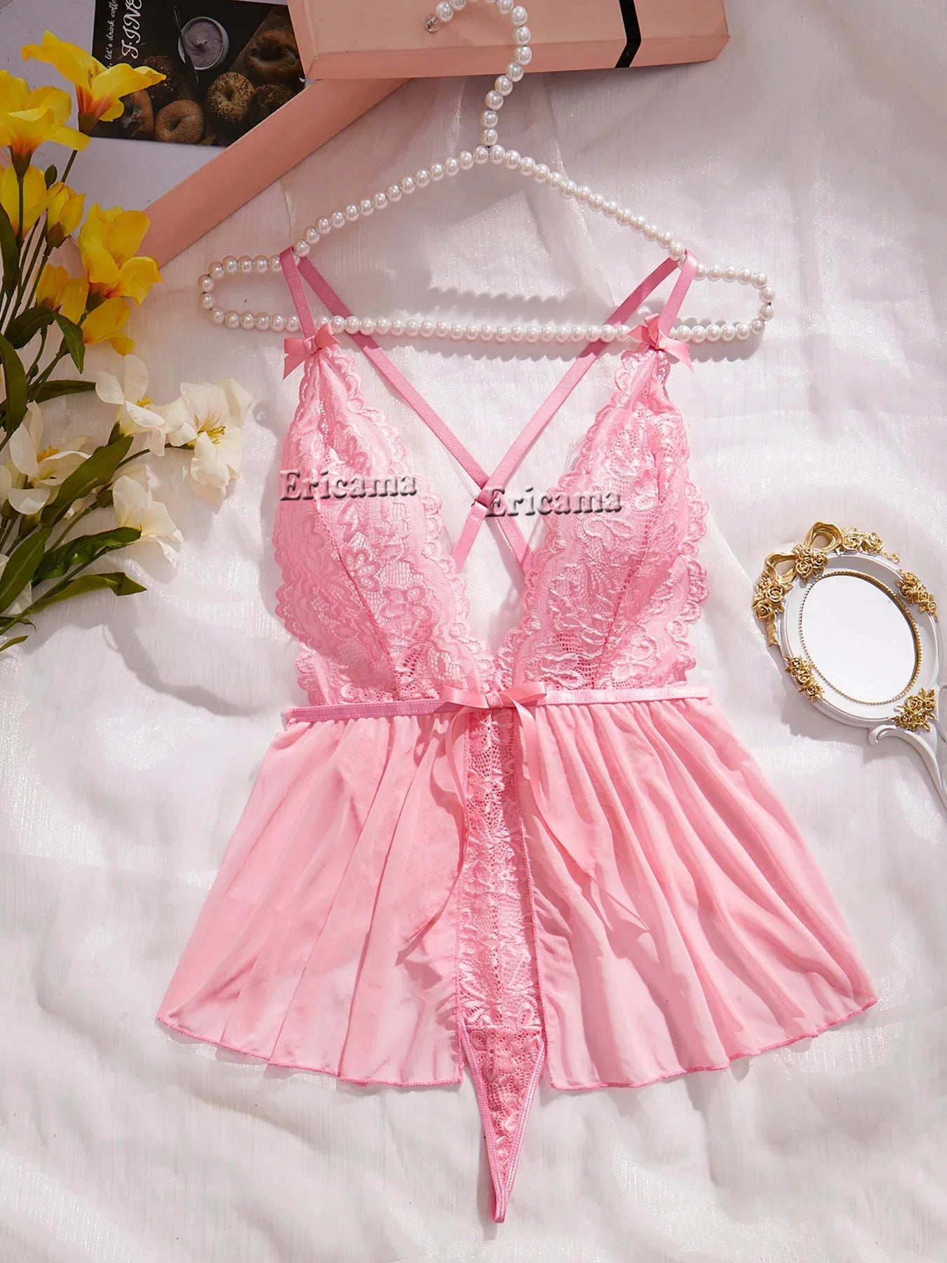 The Transparent Lace Bodysuit Bra Set