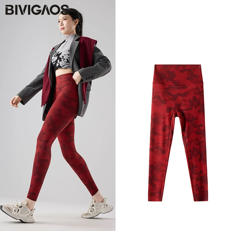 BIVIGAOS Spring Summer New Seamless Camouflage Sharkskin Leggings Women Fashion High Waist Casual Sports Tights Fitness Leggings