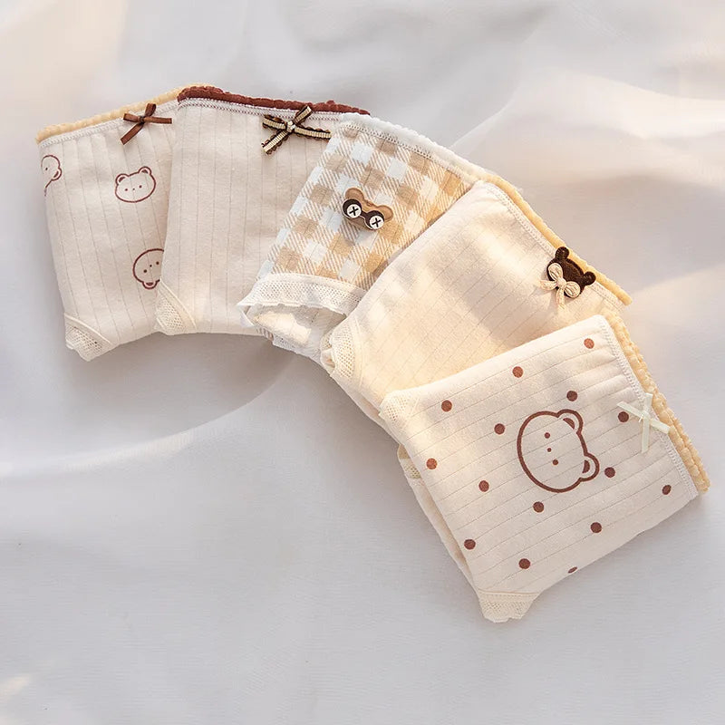 5Pcs/Set Cartoon Cute Bear Cotton Women Panties Breathable Underwear Girls Briefs Mid Waist Soft Female Intimates Sexy Lingerie