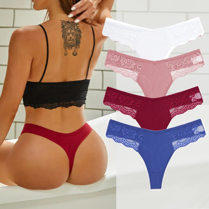 The 4-Pack Cotton Lace G-String Set