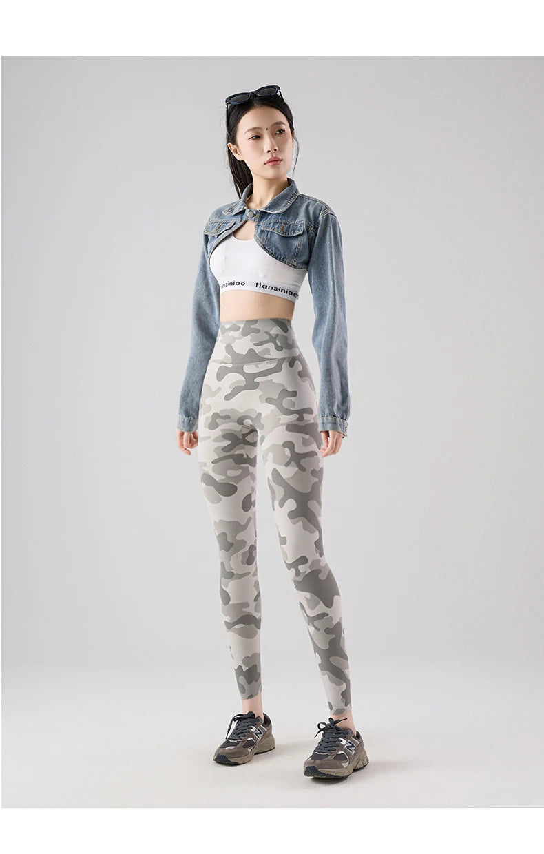 BIVIGAOS Spring Summer New Seamless Camouflage Sharkskin Leggings Women Fashion High Waist Casual Sports Tights Fitness Leggings