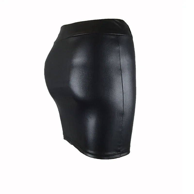 Women's High-Waist Slim Fit Mini Skirt Vintage Bodycon Hip Pencil Skirt Sexy Imitation PU Clubwear Ladies Office Clothing