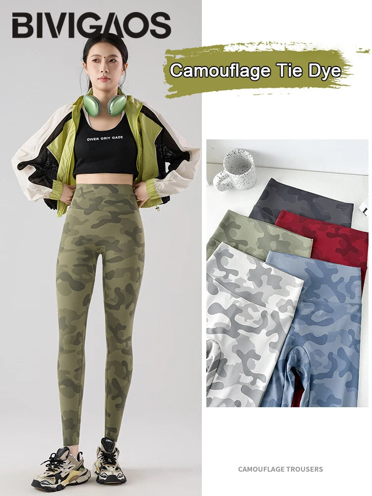 BIVIGAOS Spring Summer New Seamless Camouflage Sharkskin Leggings Women Fashion High Waist Casual Sports Tights Fitness Leggings