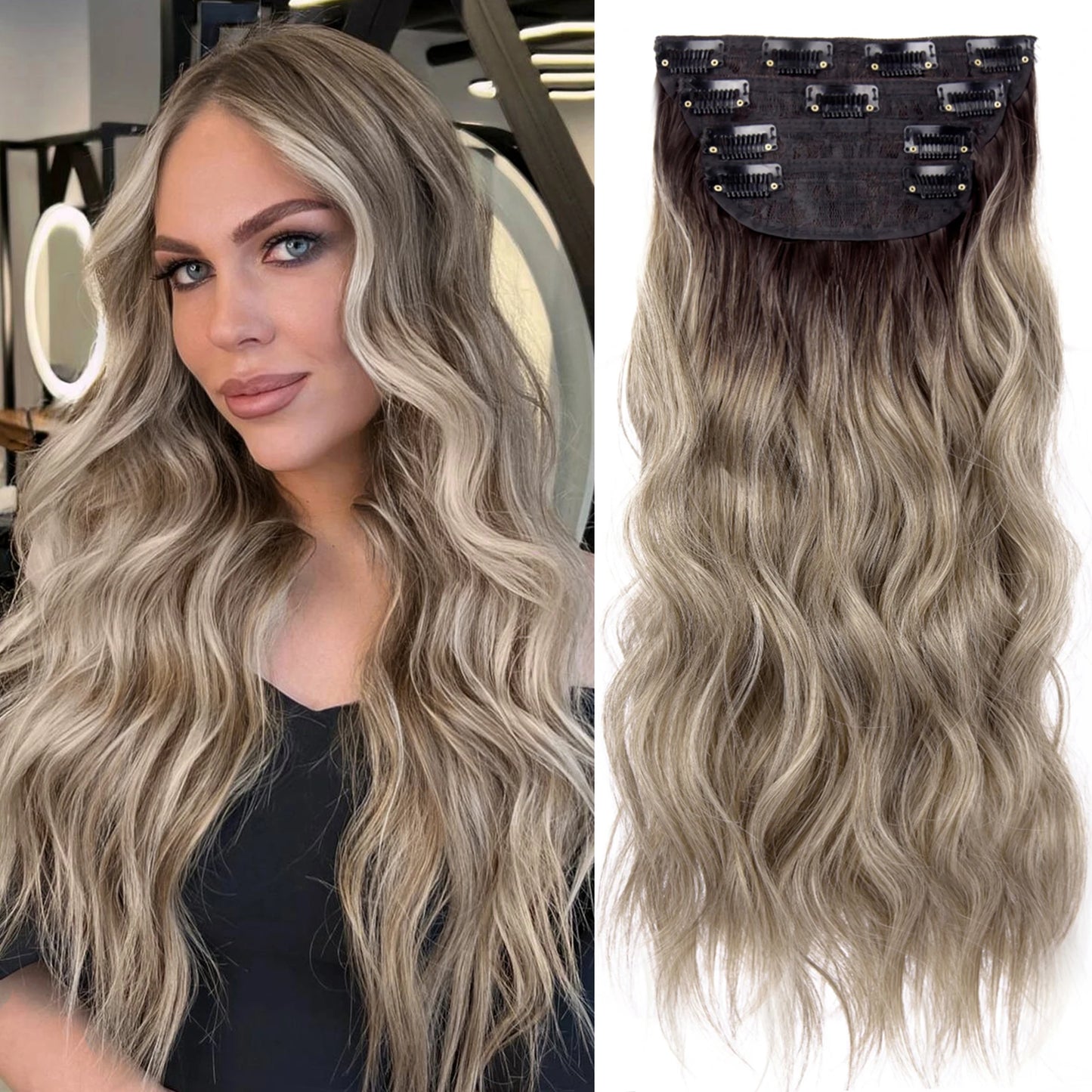 The 20-Inch Long Wavy Clip-In Hairpiece Set (4pcs)