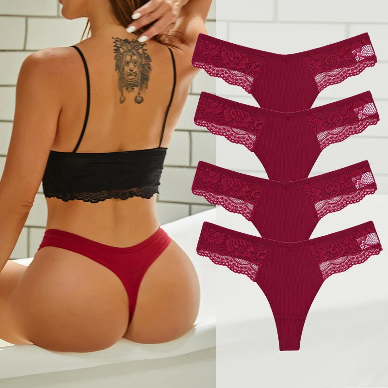 The 4-Pack Cotton Lace G-String Set