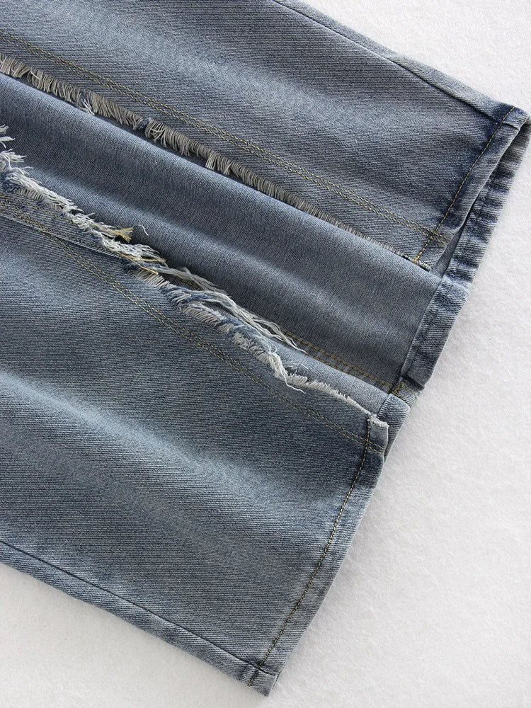 Streamgirl Irregular Split Denim Skirts For Women Midi Summer Casual Tassel Denim Skirt Lady Sexy A Line Jeans Skirt Women 2024