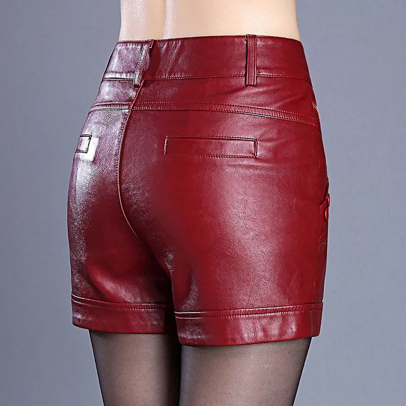 Large Size 4XL Leather Shorts Women Autumn Winter PU Leather Sexy Shorts Straight Slim High Waist Short Femme Women Shorts