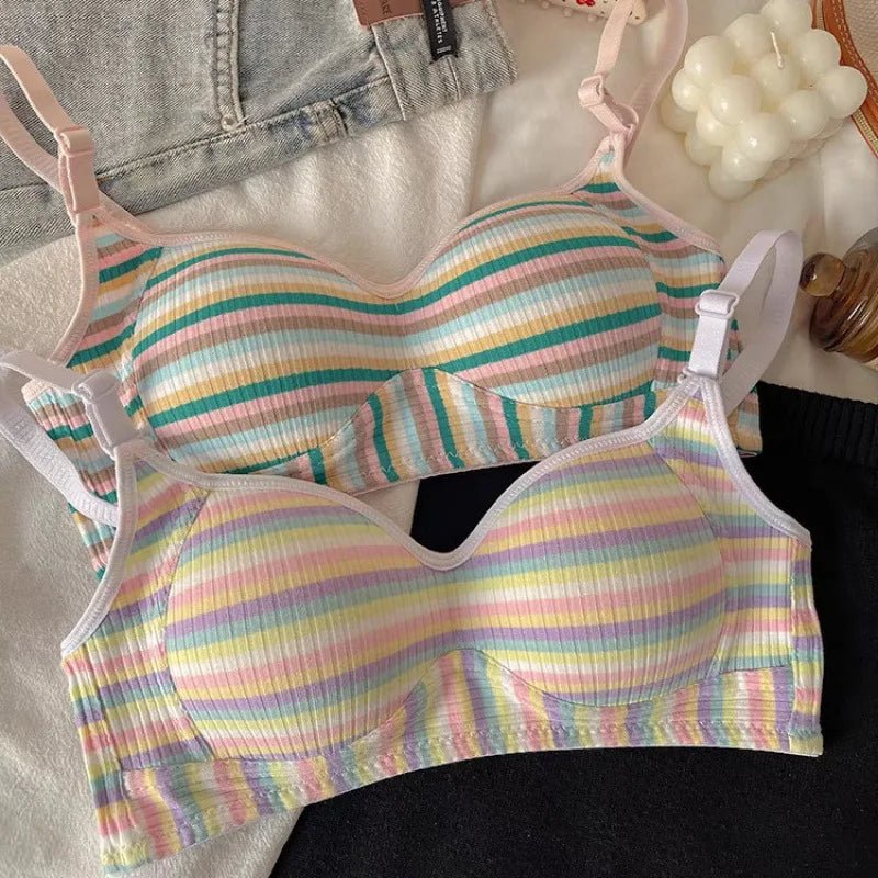 Sexy Bra for Women Tops Dopamine Rainbow Girl Seamless Bra Steel Ring Free Underwear Lingerie Bralette