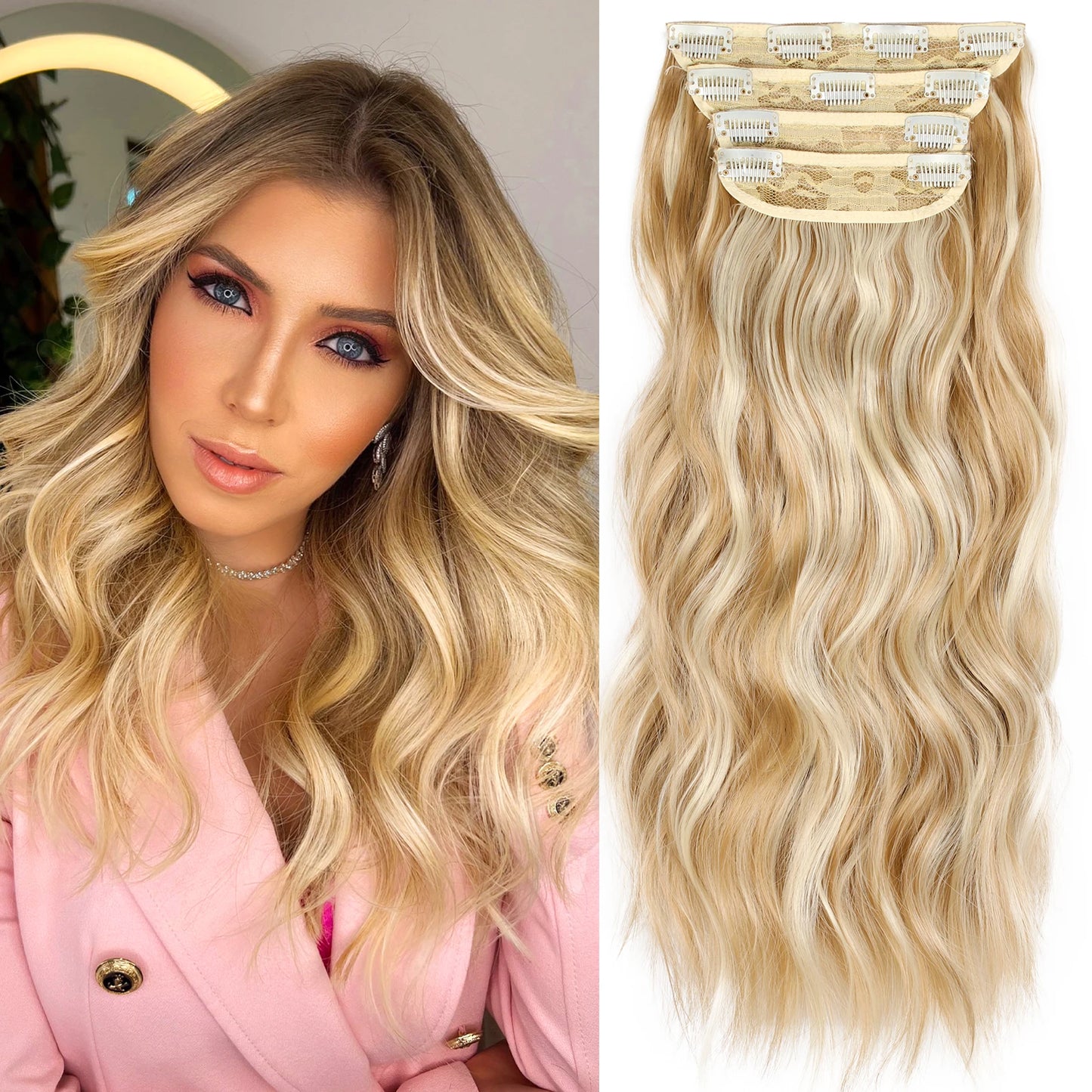 The 20-Inch Long Wavy Clip-In Hairpiece Set (4pcs)