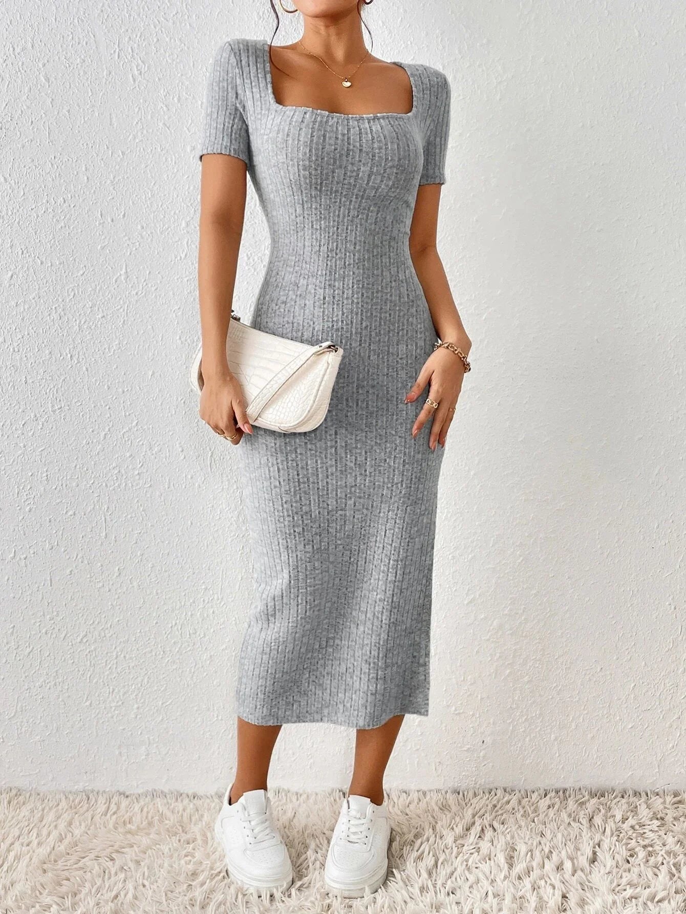 The Square Neck Slit Dress