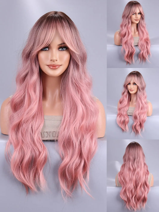 The Ombre Black Pink Body Wave Cosplay Wig