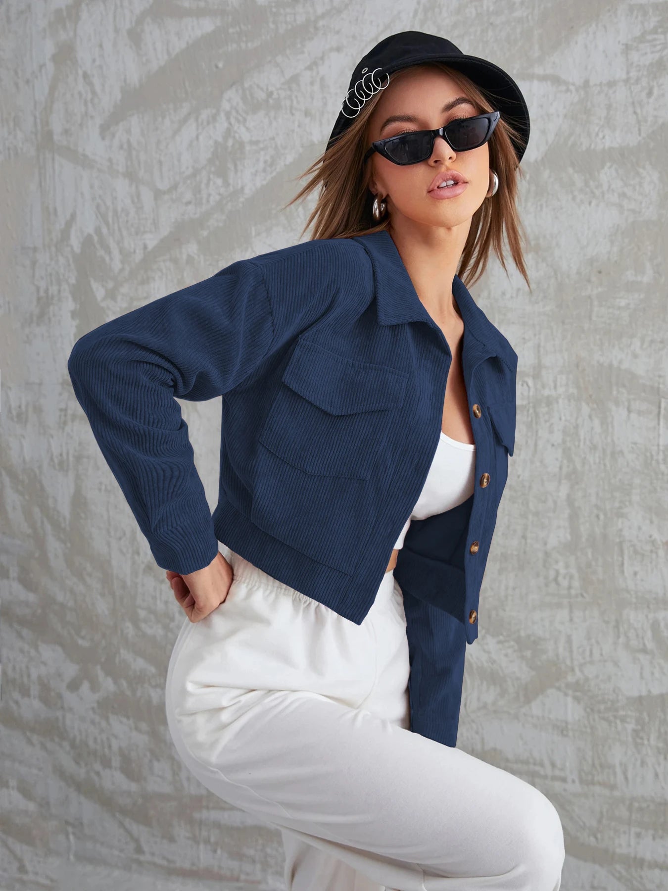 Women's New Corduroy Long Sleeve Jacket Autumn Winter Casual Lapel Quilted Single Button Coat Stylish Feminine Outerwear