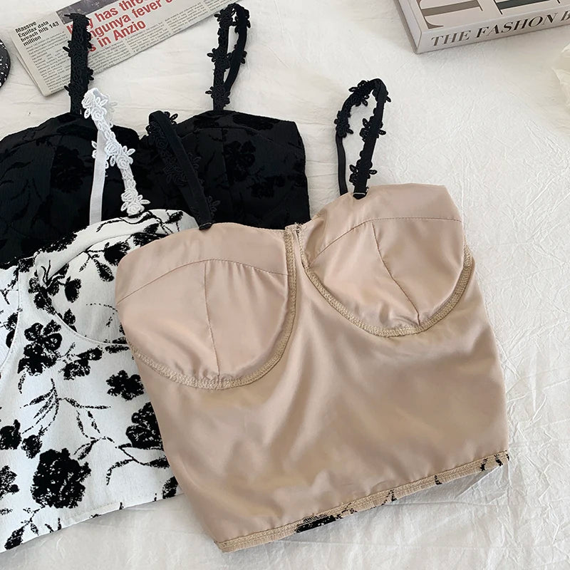 ITOOLIN Women Sweet Elastic Camis Underwear Padded Bra Spaghetti Cute Crop Tops Print Tank Tops For Women Summer 2024