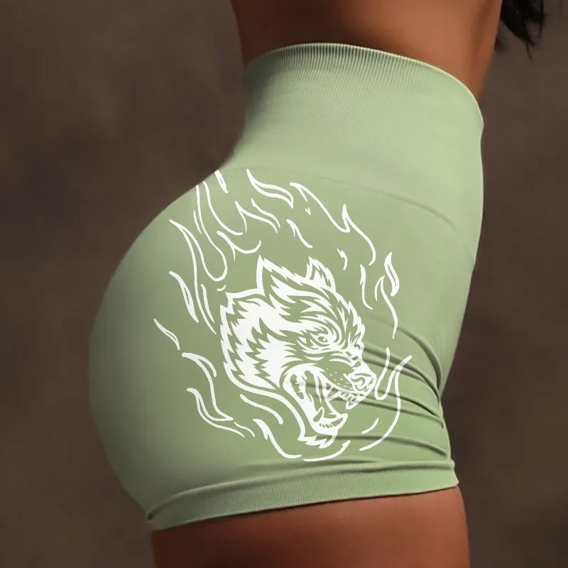 Wolf head three-piece pants high-elastic seamless yoga pants women's high-waisted sports fitness hip-up shorts