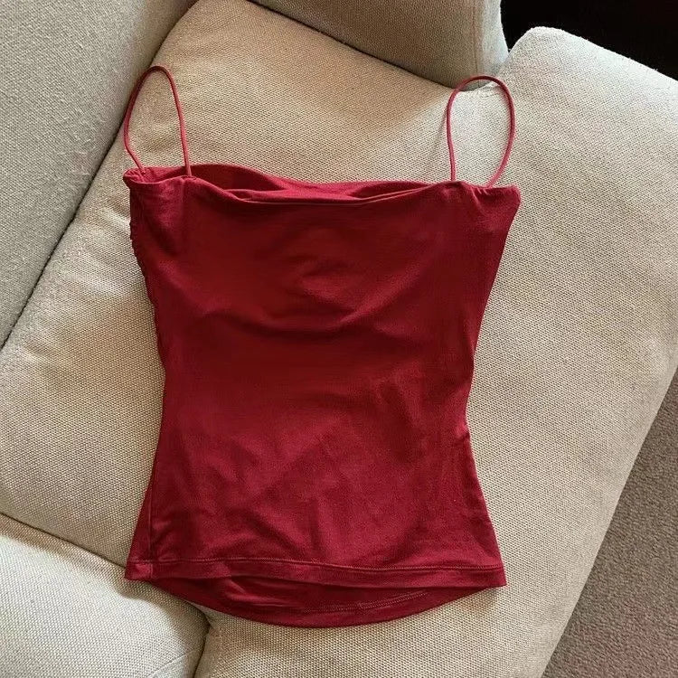 Sexy Short Top With Thin Straps Plain White Tank Top Korean Style Women's Sleeveless Top Tank Underwear Fitted Camisole