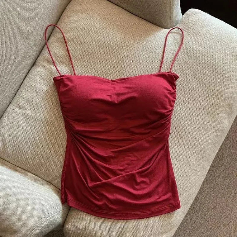 Sexy Short Top With Thin Straps Plain White Tank Top Korean Style Women's Sleeveless Top Tank Underwear Fitted Camisole