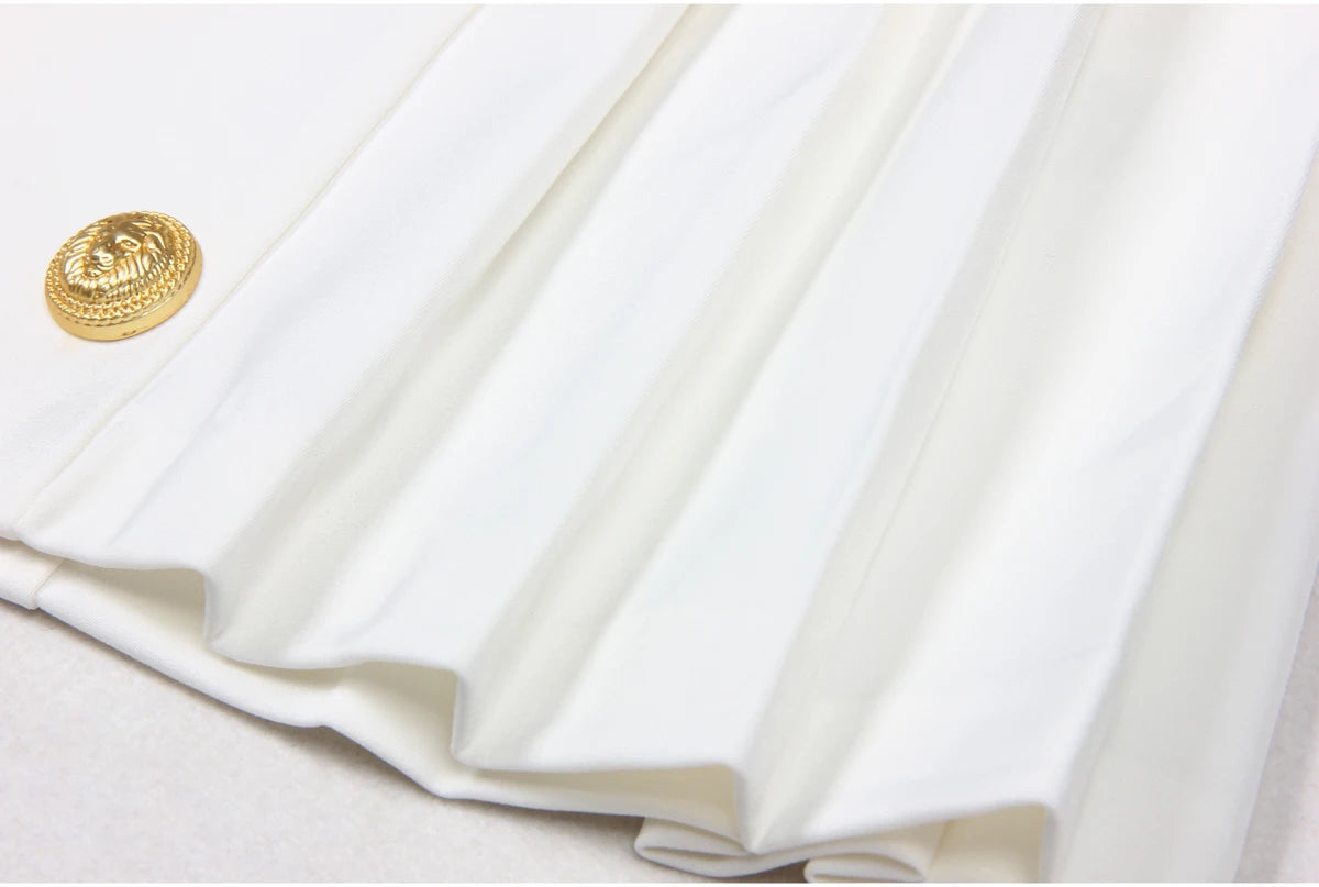 S-xl Black And White High-quality Fashionable Solid Color New Side Pleated Double Row Button Casual Commuting Women Short Skirt
