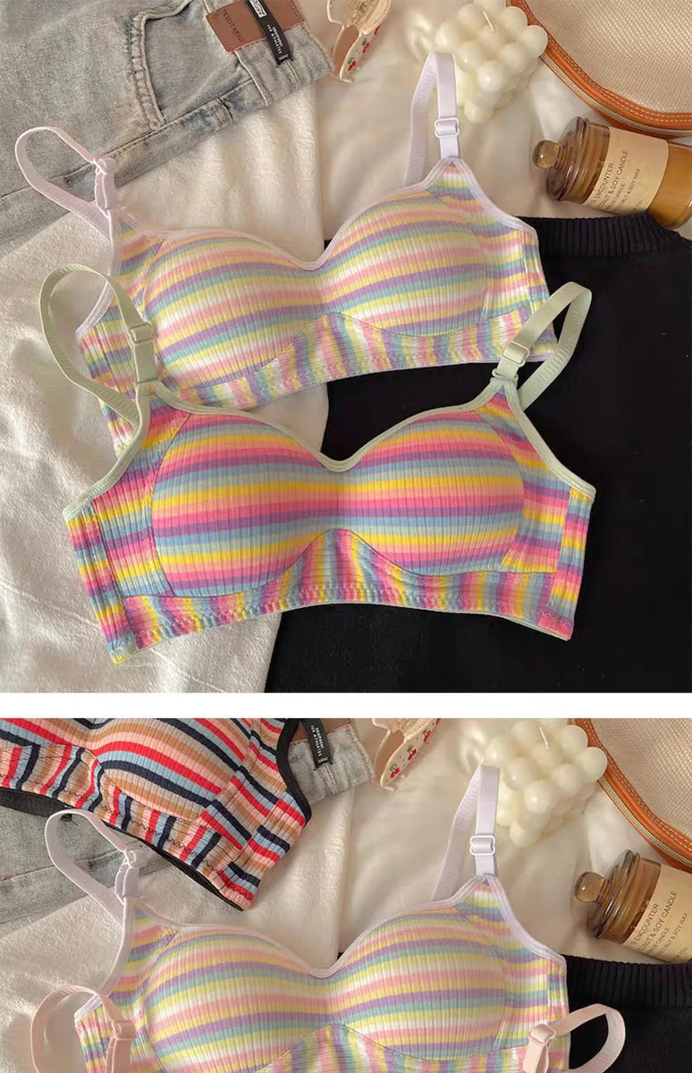 Sexy Bra for Women Tops Dopamine Rainbow Girl Seamless Bra Steel Ring Free Underwear Lingerie Bralette