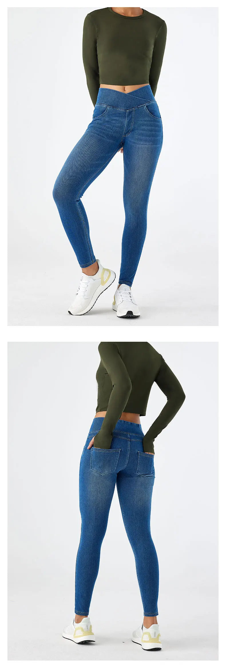 High Waist Cross Fit Women's Skinny Jeans Elastic Fitness Casual Pants Cotton Polyester Inner Lining Running Exercise Jeans