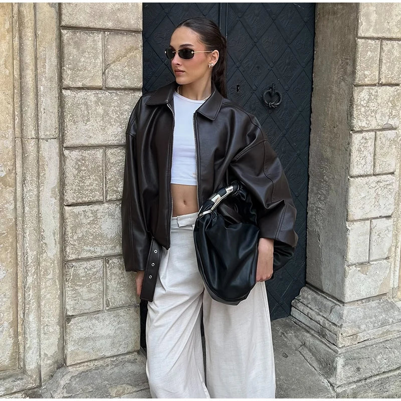 The Belted PU Bomber Jacket
