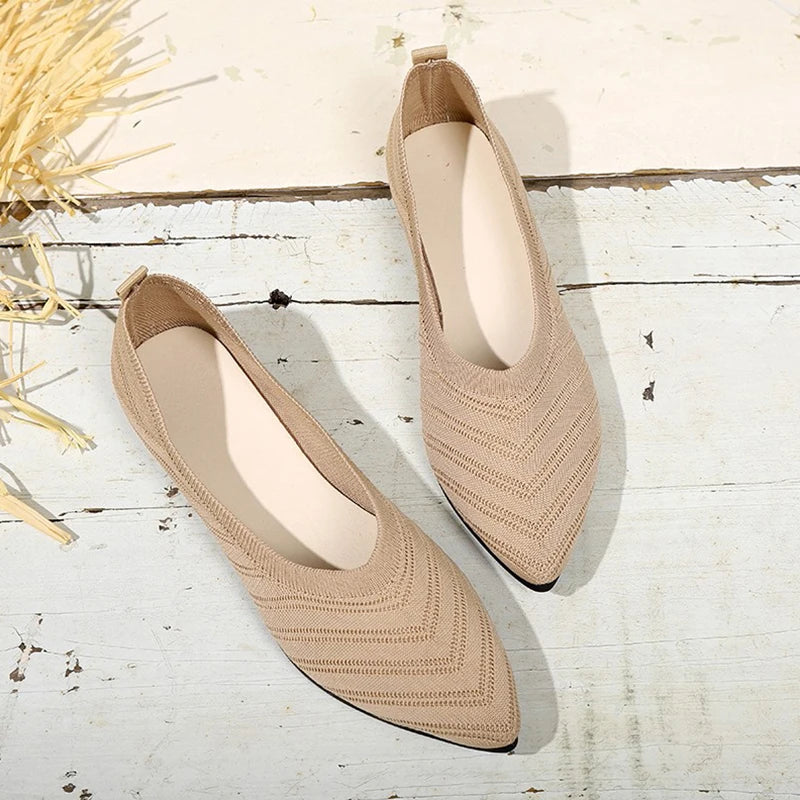 Women's Pointed Toe Flat Shoes Solid Color Knitted Slip on Shoes Casual Breathable Ballet Flats Women Flat Shoes Loafers Women W