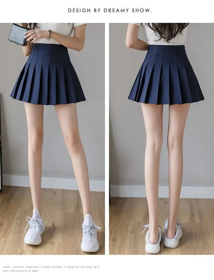 Pleated Mini Skirt with Shorts Women's High Waist A-Line Skater Skort White Black Pink Sporty School Uniform New Fashion HotSale